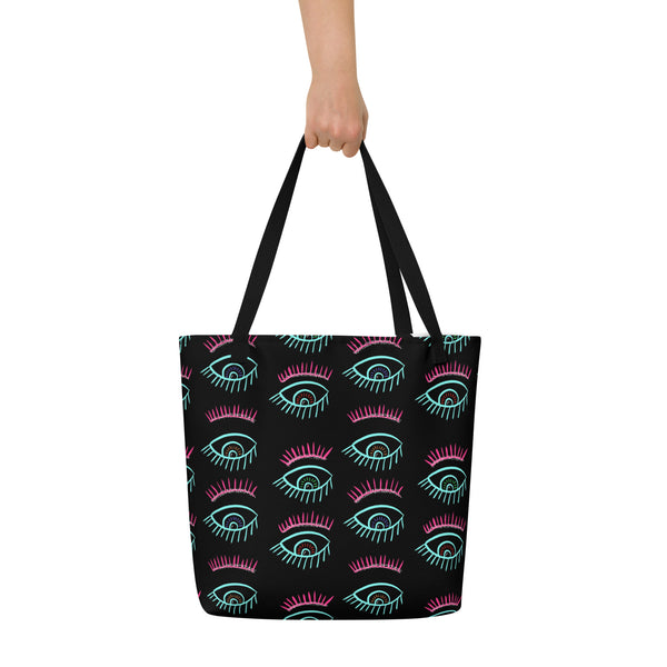 Neon Eyes All-Over Print Large Tote Bag