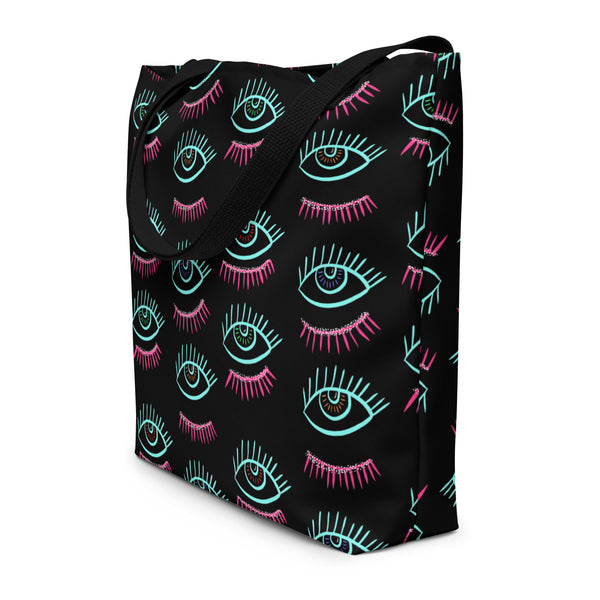 Neon Eyes All-Over Print Large Tote Bag